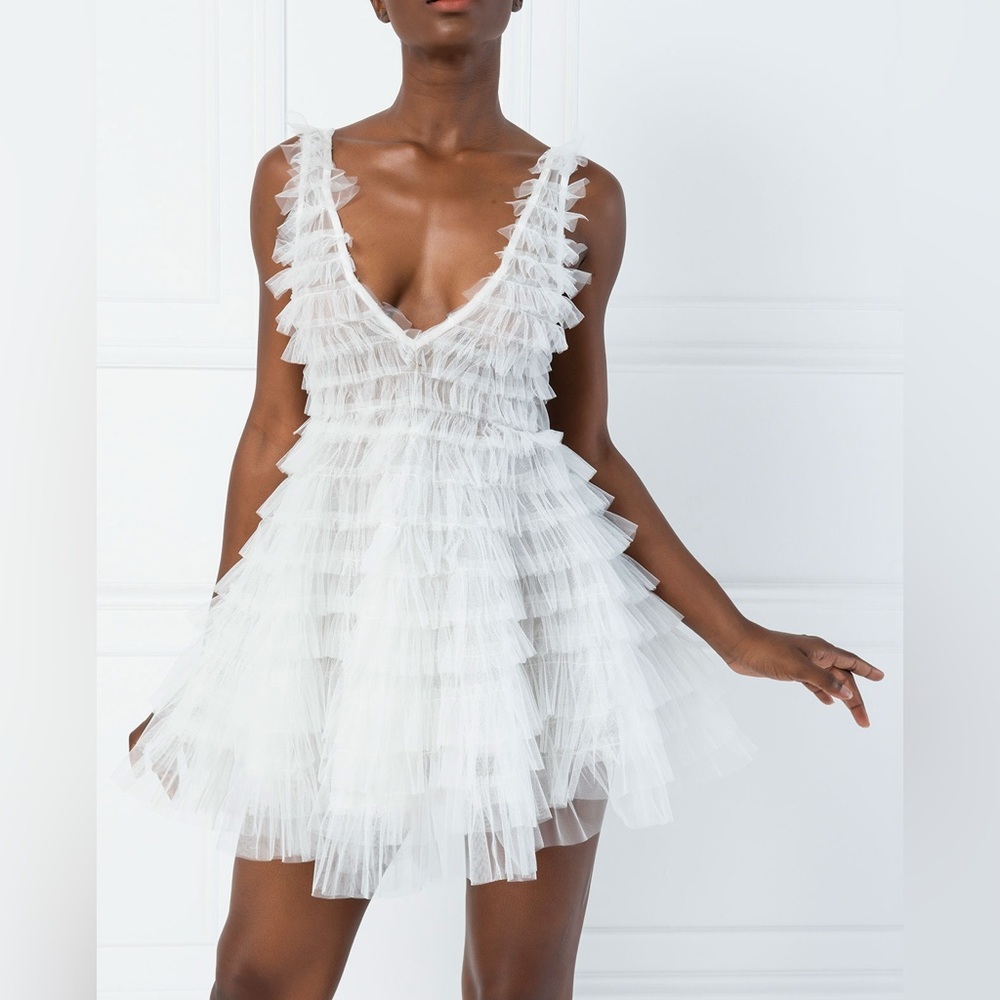 Elegant White Ruffled Mini Dress